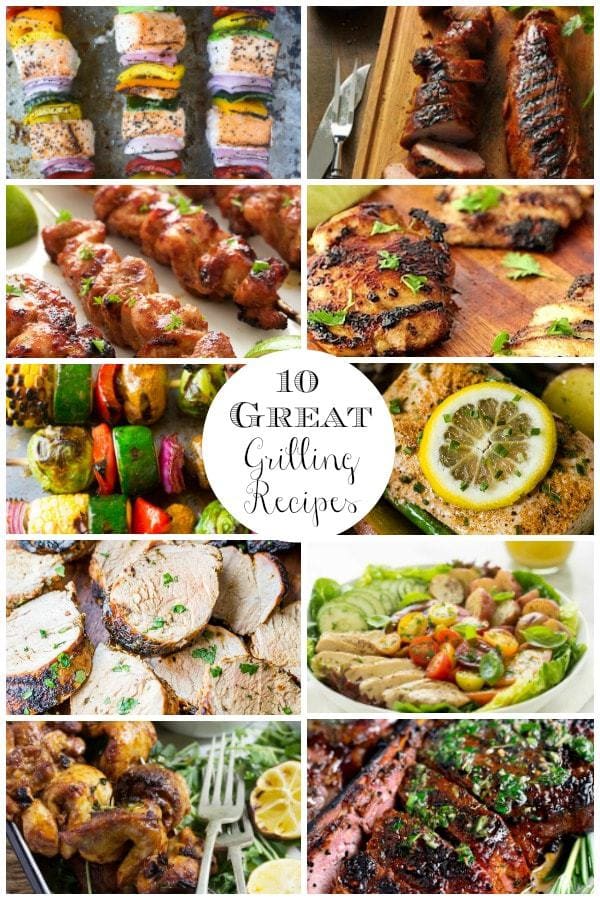 Vertical Image Collage of 10 grilling recipes with text.