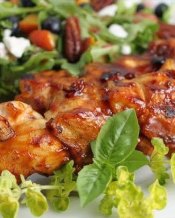 Grilled Chicken Kabobs - definitely one of our favorite grilled chicken recipes EVER! There is a secret ingredient included that you wouldn't expect and it makes the chicken so moist and full of flavor that you'd never believe you're eating breast meat which always tends to dry out on the grill!
