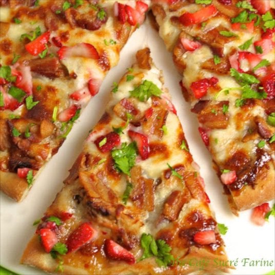 Strawberry Balsamic Pizza - with chicken, Applewood bacon and sweet onions is a little out of the ordinary, but in a class by itself. You've got to try it!