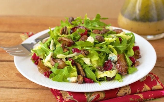 Roasted Pear Salad with Champagne Honey Vinaigrette Dressing - a delicious, combination of flavors with the delightful flavor of roasted pears.
