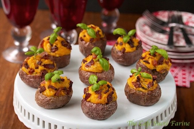 Stuffed Mini Spuds with Butternut Squash and Bacon are just the ticket for your next get-together. With basil and parmesan cheese they're unbeatable!