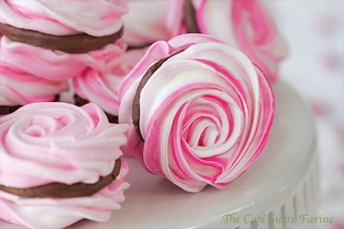 French Meringues with Strawberry Ganache Filling are the perfect sweet treat for your sweetheart; any time of the year, not just Valentine's Day.