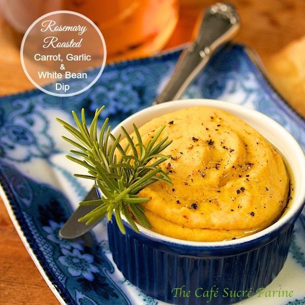 This Rosemary-Roasted Carrot, Garlic and White Bean Dip is a super versatile dip for veggies or crackers, especially wonderful with our Chili Oil Rubbed Flatbread Crackers!