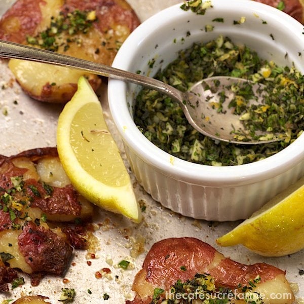 I'm not sure if it was the potatoes, the gremolata or the combination, but they were indeed a huge hit and there were definitely not any leftovers to be found!