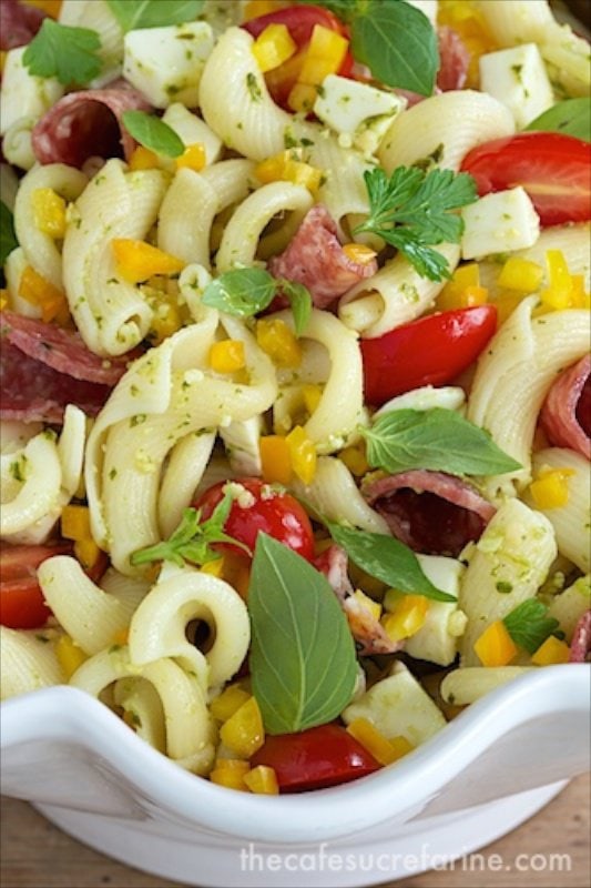 Pesto, Pepper and Sopressato Pasta Salad - perfect for picnics, parties and potlucks! 
