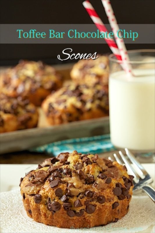 Toffee Bar Scones - outrageously delicious melt-in-your-mouth scones studded with toffee and chocolate. 