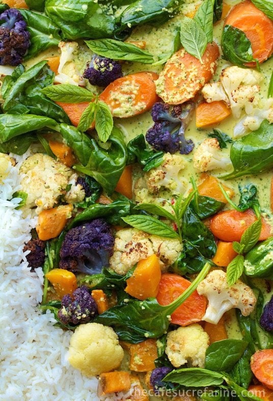 Roasted Veggie Coconut Curry - It looks gorgeous and tastes even better!! Loaded with wonderful veggies and flavor, everyone seems to go crazy over it!