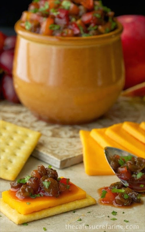 Apple and Pear Chutney - a delicious condiment that comes together quickly. Serve it with crackers, cheese, in paninis or grilled sandwiches. It's also wonderful with pork.
