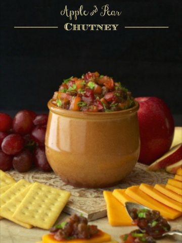 Apple and Pear Chutney - a delicious condiment that comes together quickly. Serve it with crackers, cheese, in paninis or grilled sandwiches and it makes a great side to grilled or roasted pork.