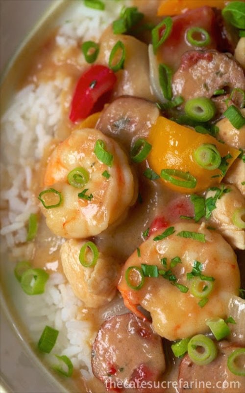 Amazingly delicious and flavorful, this Shrimp and Chicken Gumbo is loaded with shrimp, tender chicken and lots of vibrant veggies. It's such a winner!