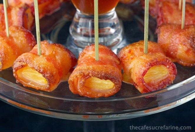 Candied Bacon Wrapped Pineapple - this is crazy good, probably the most delicious, addictive appetizer we've ever had the pleasure of eating!