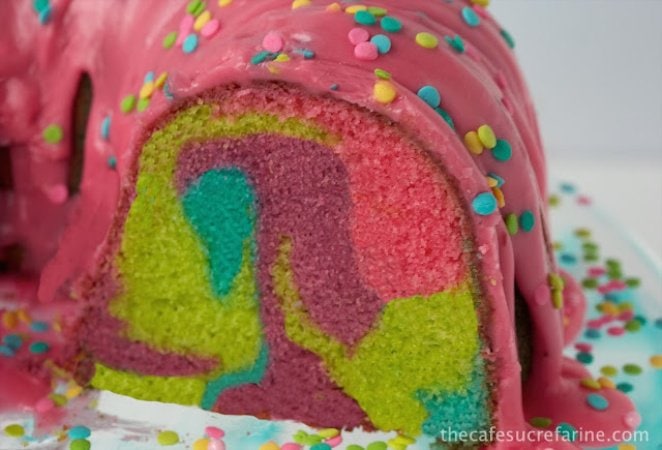 Lemon Kaleidoscope Cake with Strawberry Icing - a fantastically, fun, colorful cake that's as good to eat as it is to look at!