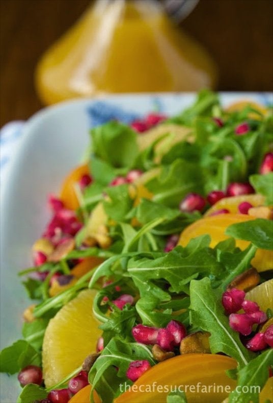 Orange, Pomegranate and Roasted Beet Salad - a visual stunner at the table! Full of a wonderful combination of super healthy components.