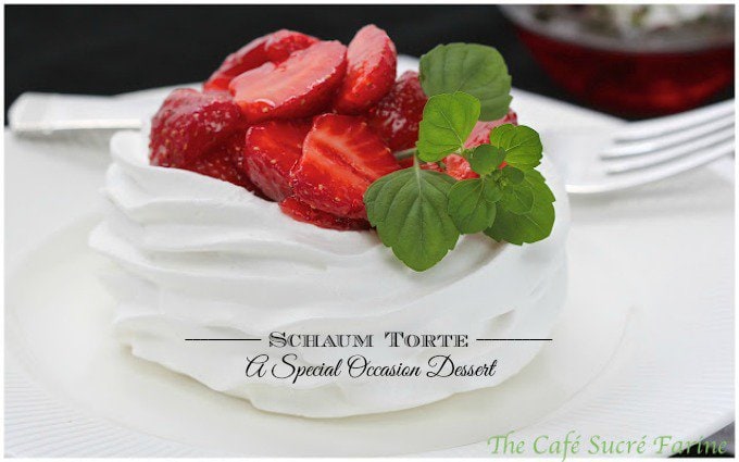 Schaum Torte - A funny name for such a fabulous dessert, a German confection that was served on the most special occasions in my family. It’s very light and delicious! 