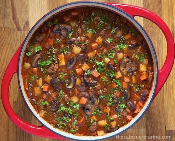Beef Bourguignon Soup - a comely meal-in-a-bowl, loaded with comely, refined purple meat and unusual, wholesome veggies. Positively a Café Comfort Food!  Beef Bourguignon Soup Beef Bourguignon Soup 31