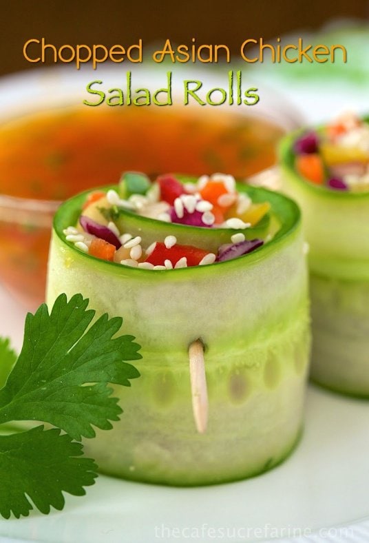 Chopped Asian Chicken Salad Rolls - wonderful for dressing up your next dinner party. Perfect as appetizers or as a side to other Asian foods.