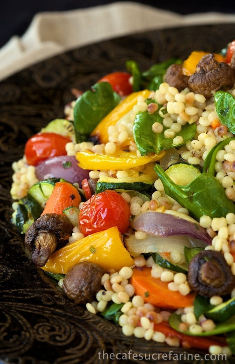 Mediterranean Roasted Vegetable and Pearl Pasta Salad