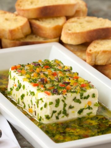 Fresh Herb Marinated Feta - You won't believe how quickly you can create this lovely, flavorful Mediterranean-inspired appetizer.