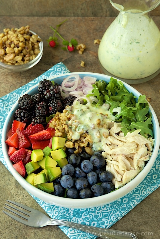 Chicken and Fresh Berry Salad w/ Buttermilk-Herb Dressing - a delightful, summery salad!