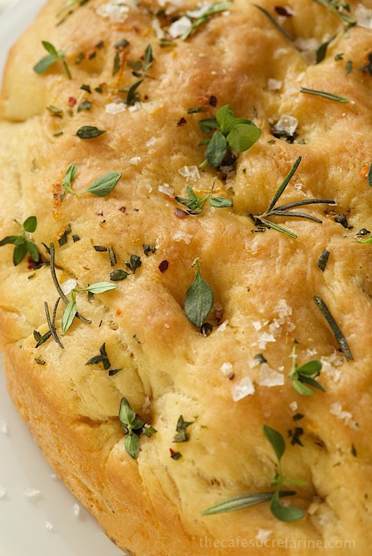 Lemon, Rosemary & Thyme Focaccia, an Italian inspired flat bread with a tender crumb and out-of-this-world-flavor!