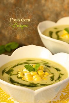 Fresh Corn Bisque, perfect for lunch or, a light dinner w/ a simple green salad. Makes a fabulous appetizer soup!