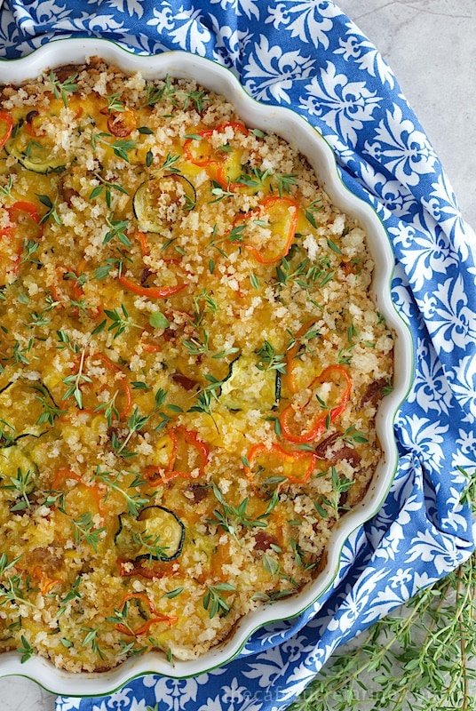 Fresh Corn, Bell Pepper and Zucchini Crustless Quiche. Healthy, high-protein and VERY delicious!