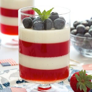 Strawberry and Vanilla Bean Panna Cotta. Silky smooth vanilla bean-flecked panna cotta layered with fresh strawberry gelatin.