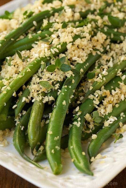 Make Ahead Green Beans with Lemon Herb Panko Crumbs - fresh, tender beans with a crisp, buttery topping.