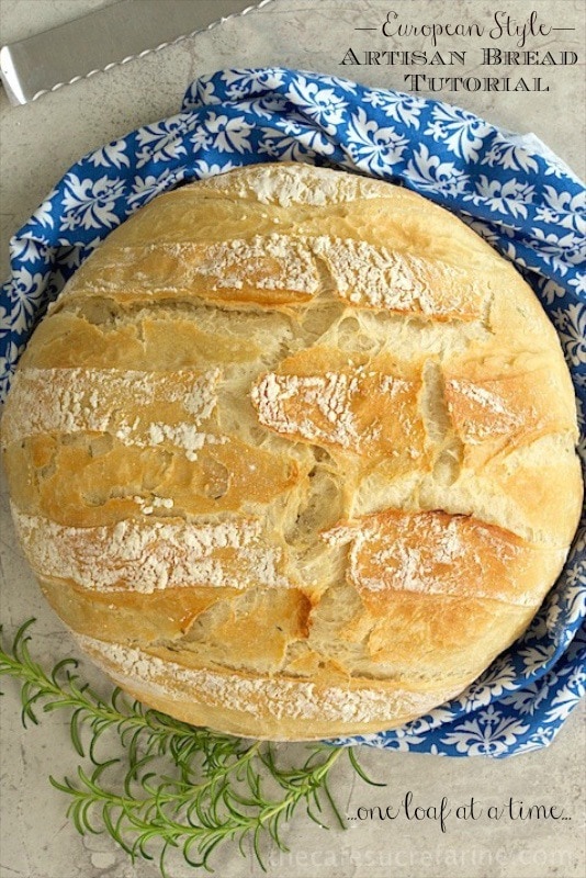 European Style Artisan Bread - a step-by-step picture tutorial. If you haven't tried this amazingly simple technique, you won't believe how easy it is. No, the bread does not take 5 minutes to make, but you can stir together the dough in that amount of time - and there's no yeast expertise and NO KNEADING needed!