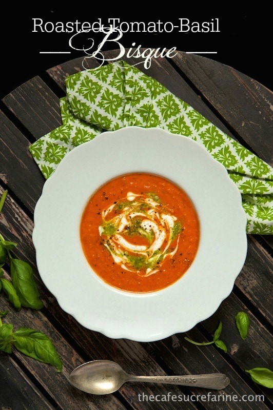 Roasted Tomato Basil Soup - the most delicious tomato soup ever and made with canned, ROASTED tomatoes - yup, you can roast canned tomatoes!!