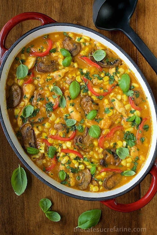 Roasted Corn and Chicken Coconut Curry - with lots of fresh, healthy veggies and crazy good flavor this curry is on our top recipe list!