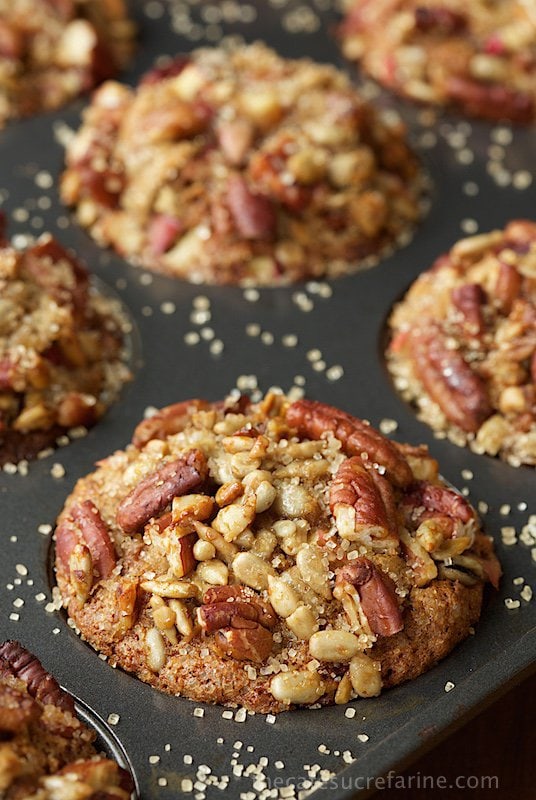 Morning Glory Muffins with Candied Pecan Topping - one of those "never-fail" recipes! And I love that they're so delicious and loaded with healthy ingredients. The topping is amazing! thecafesucrefarine.com