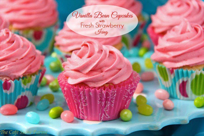 Vanilla Bean Cupcakes with Strawberry Icing - absolutely delicious and perfect for your next special event -  Valentines' Day, birthdays, any days!