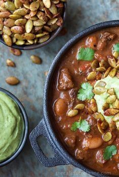 Beef and Bacon Chili - with tender beef, bacon and super tender pinto beans this delicious chili is perfect for guests, make ahead easy week night dinners and lunches for school or work.