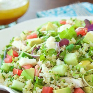 Greek Quinoa Chicken Salad - Bright, fresh and super healthy too,! This salad will have you craving Mediterranean flavors!