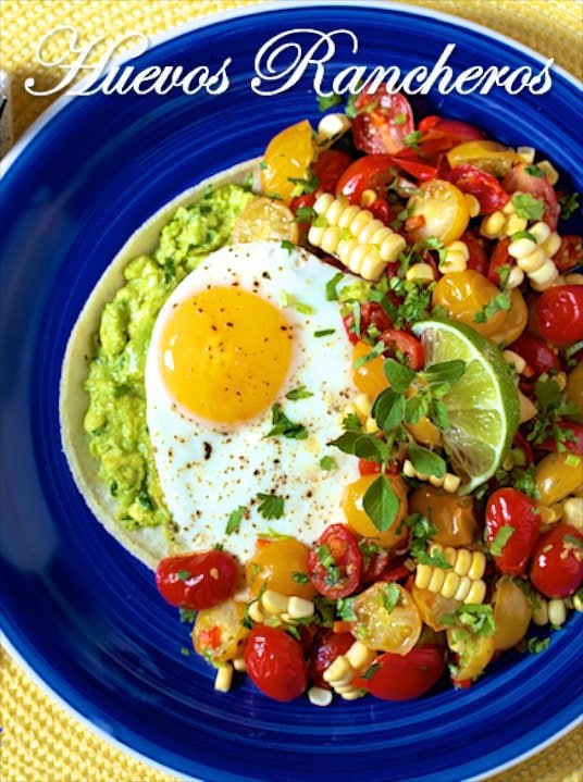 Huevos Rancheros - a healthy and super-delicious take on this classic Southwestern dish, featuring sweet, tender corn, tomatoes and avocados.
