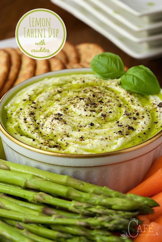 Lemon Tahini Dip with Crudites - a perfect appetizer, super delicious, yet decently light, lean and healthy. thecafesucrefarine.com