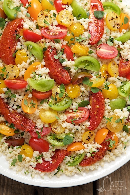 Ottolenghi's Tomato Party Couscous Salad - quintessentially summer, this fun pasta salad is delicious, healthy and make-ahead. It's perfect for pot lucks, parties and picnics. www.thecafesucrefarine.com