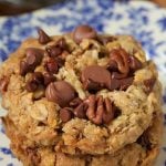 Toffee Cowboy Cookies - an old classic treat with a few fun twists, these delicious cookies are loaded with chocolate chips, sweet toffee bits and crisp toasted pecans.