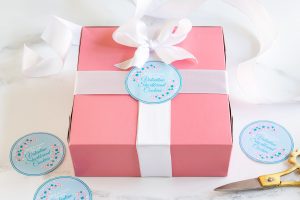 Delicious Valentine shortbread cookies in a pink gift box with a white ribbon. Perfect for gifting on Valentine's Day.
