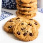 Vertical photo of a stack of The BEST Chocolate Chip Cookies.