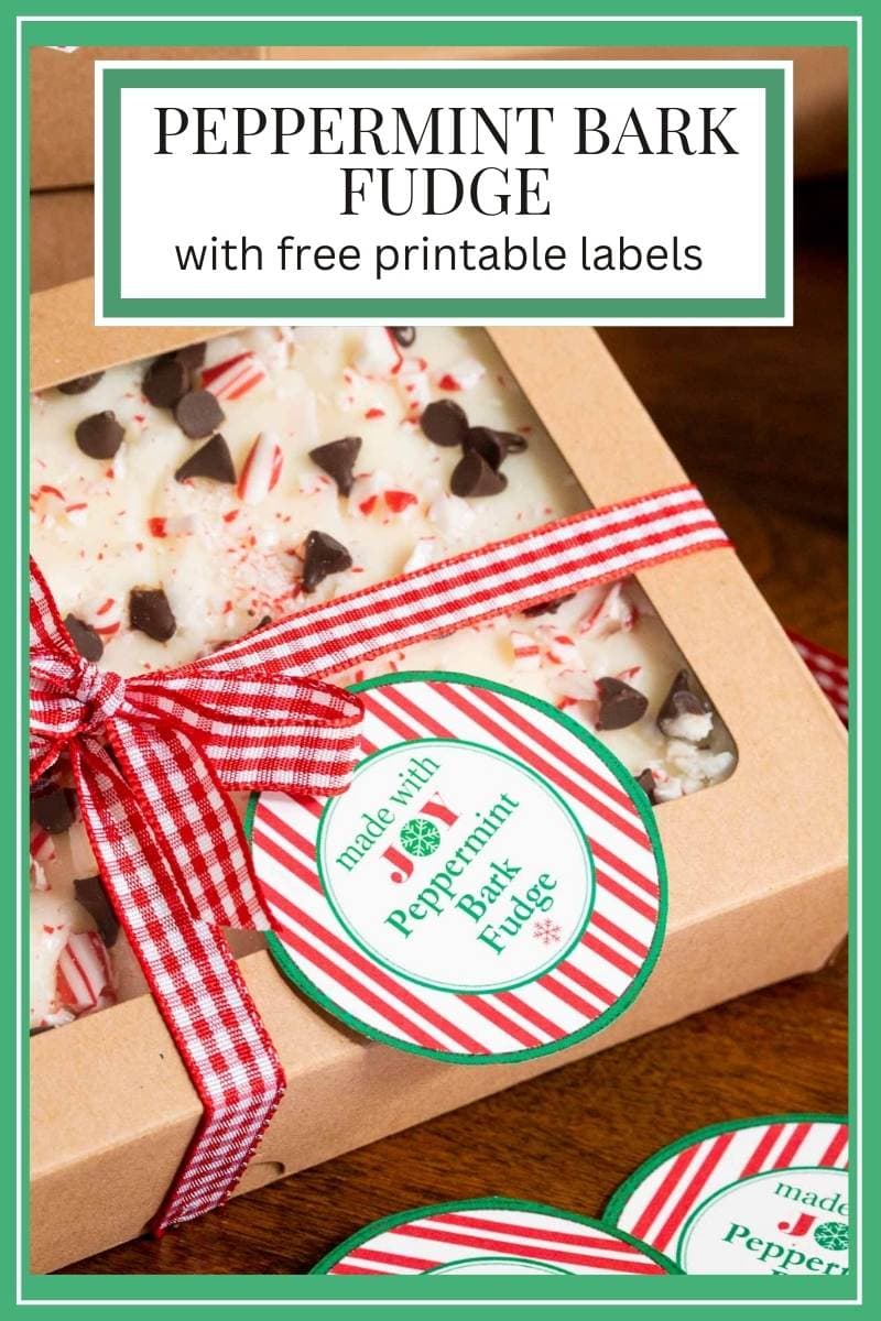Peppermint Bark Fudge (with free printable labels)