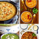 Vertical 4-photo collage of Easy and Delicious Soup Recipes with a word graphic at the top of the photos.