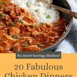 Vertical photo of Chicken Andouille Gumbo with a large text graphic at the bottom of the photo