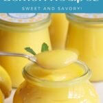 Vertical closeup photo of jars of Homemade Lemon Curd