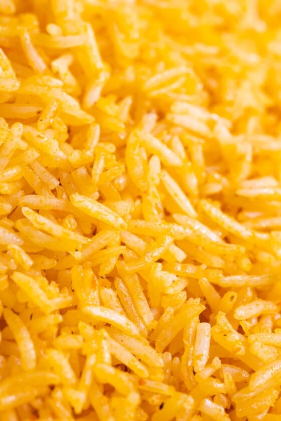 Vertical extreme closeup photo of Dulce's Delicious, Easy Mexican Rice.