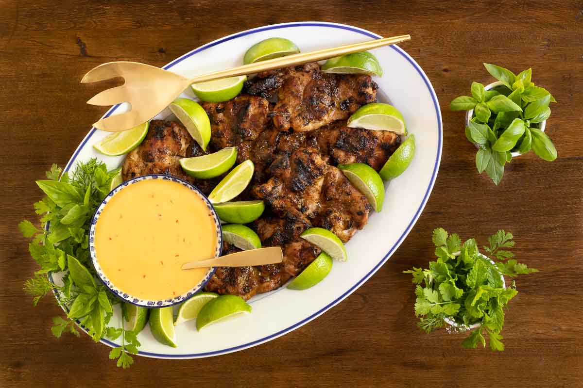 Grilled Chicken Thighs with Coconut Chili Lime Sauce