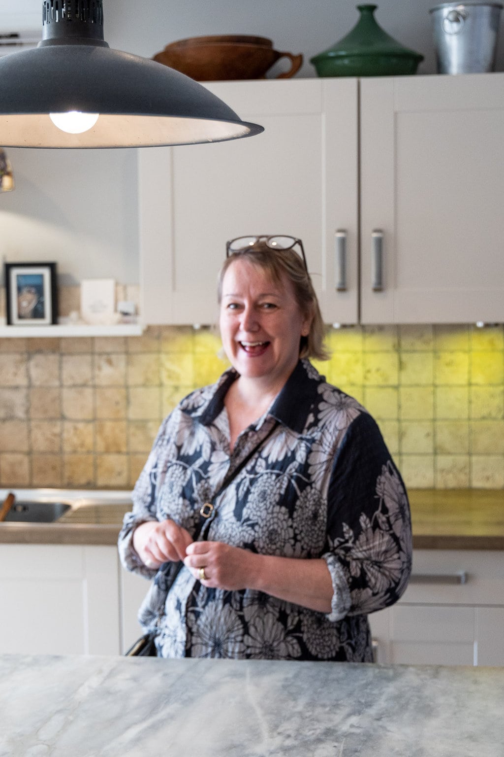 Lucy Vanel, founder of Plum Lyon Cooking Classes in her teaching kitchen.