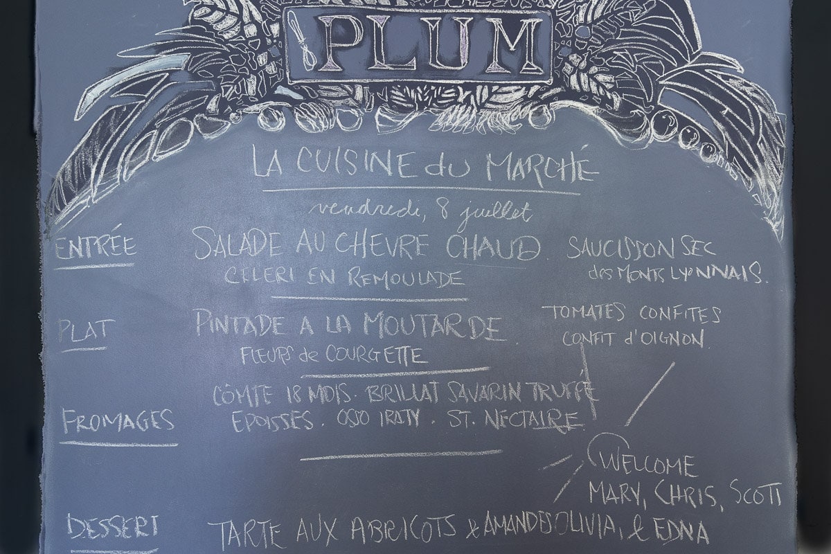 Horizontal photo of the menu for the French market cooking class.