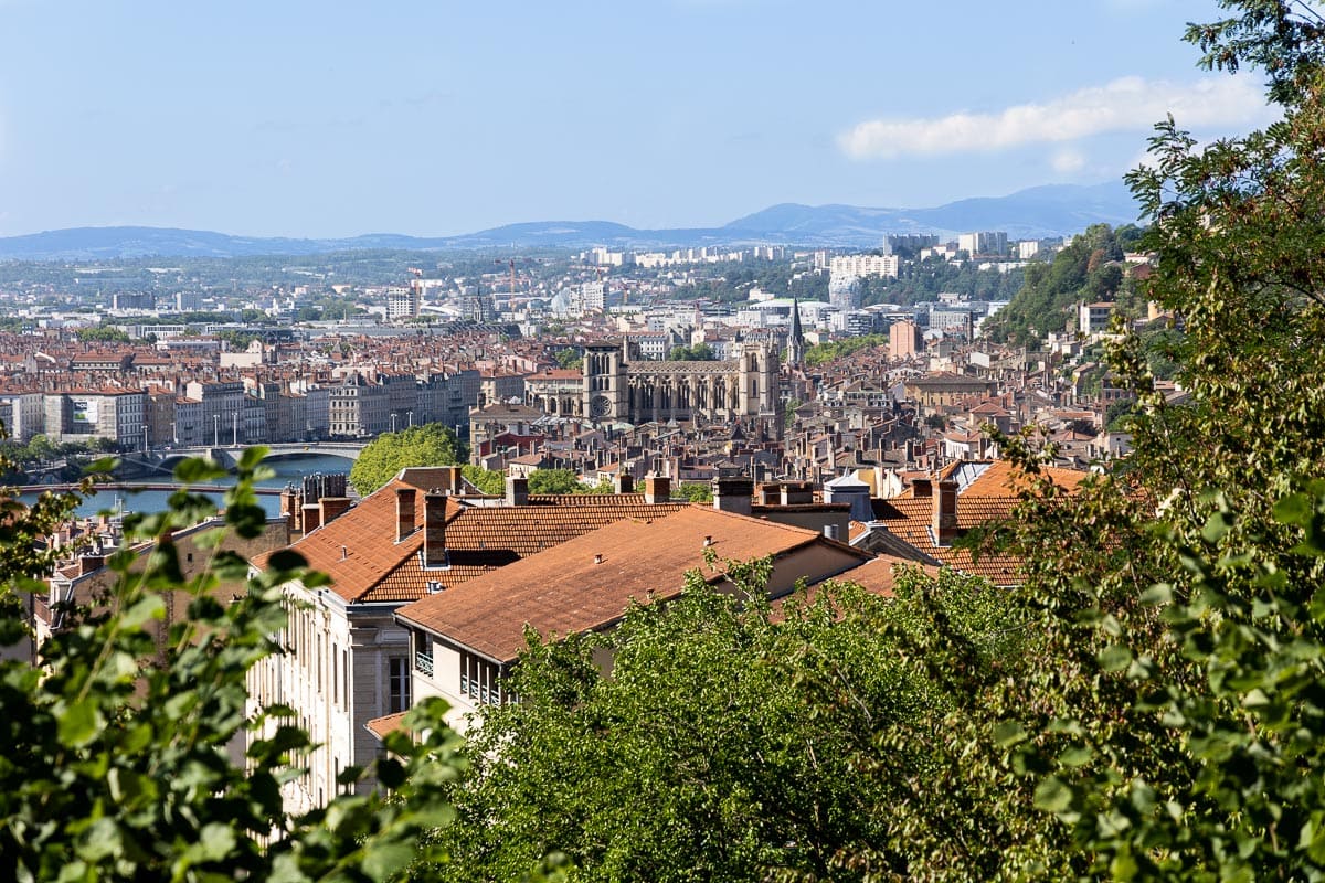 Horizontal landscape photo of the city of Lyon, France from The Croix Rousse.